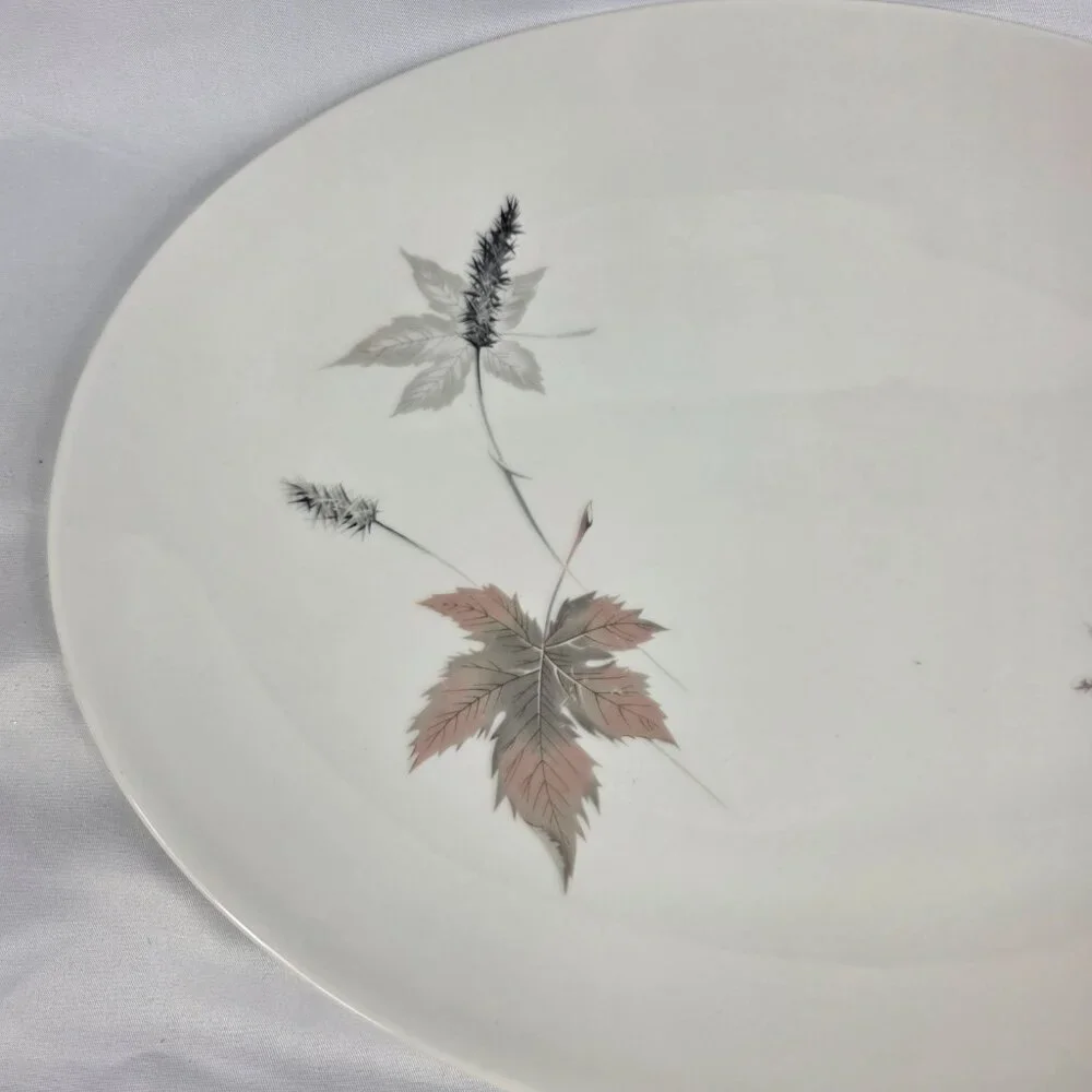 Royal Doulton Tumbling Leaves Oval Serving Platter Gray & Pink Leaves